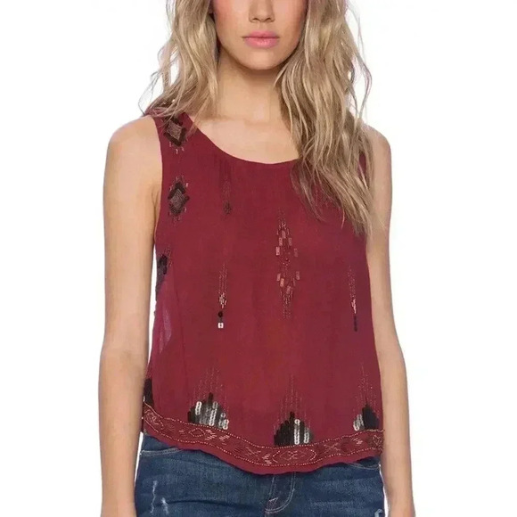 Free People Bad Girls Do it Well Rust Orange Embellished Tank Boho Chic Size XS - Picture 1 of 12